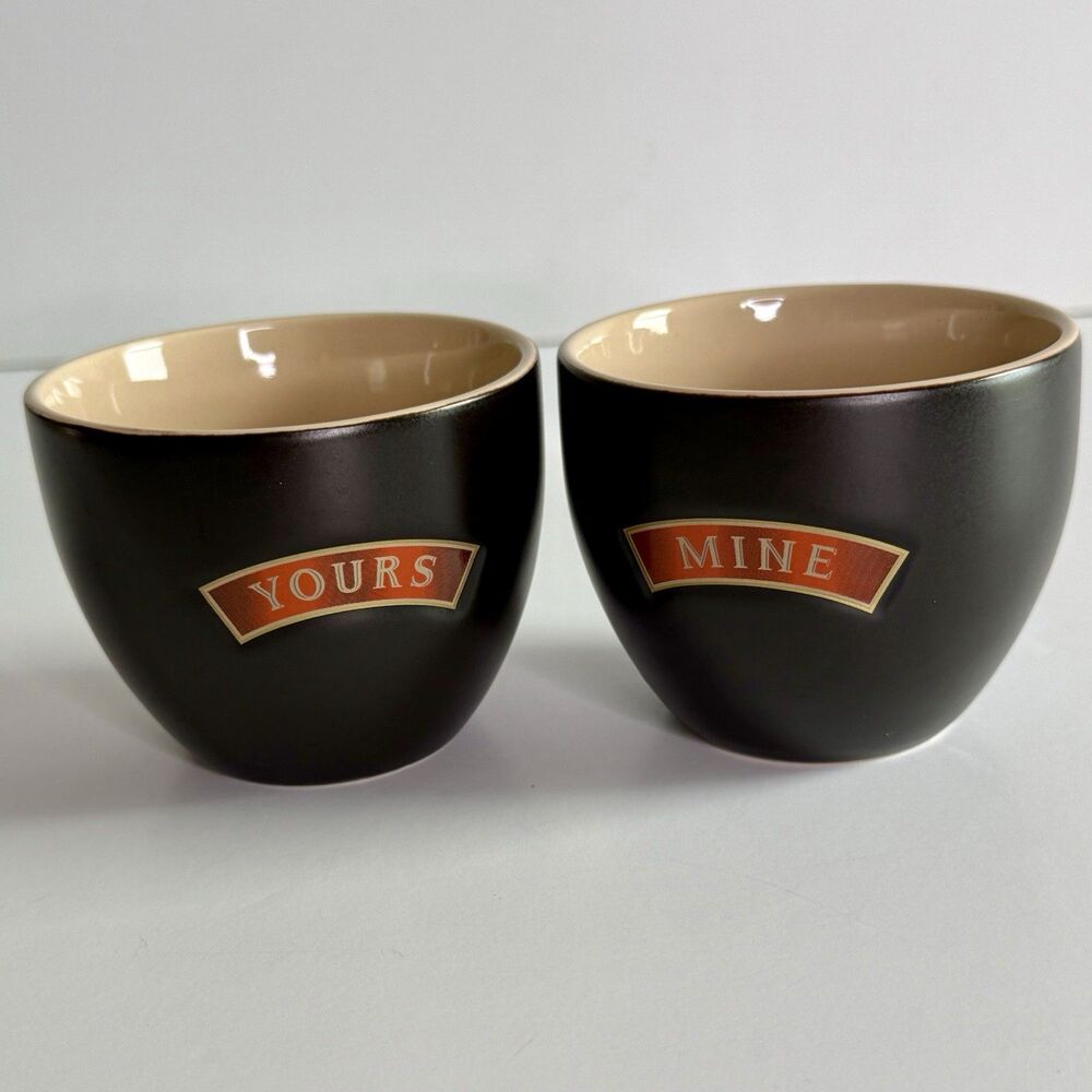 BAILEYS Irish Cream Ceramic Set of 2 - Black Red Tan YOURS & MINE Cups Bowls 8oz